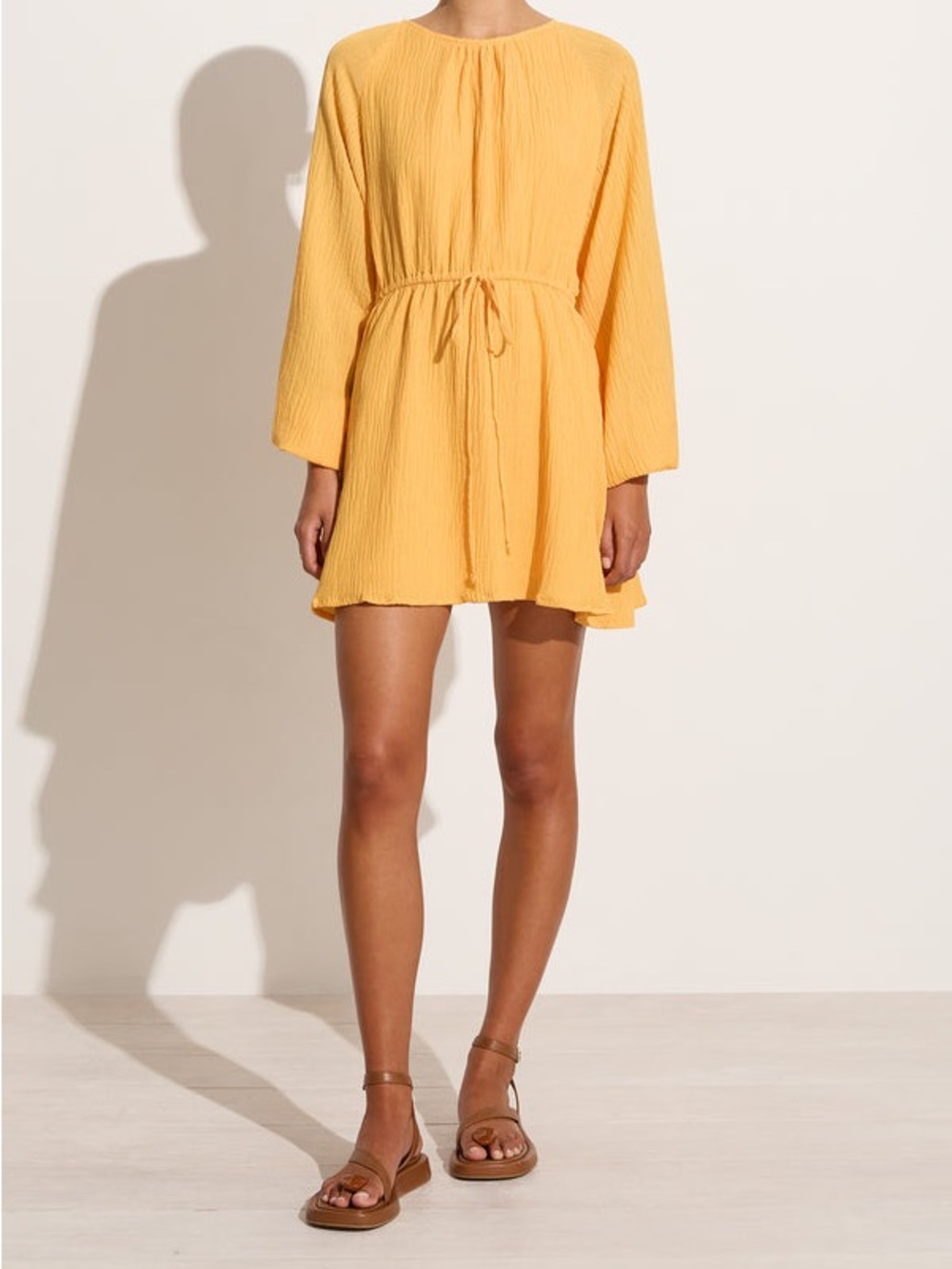 Faithfull the Brand Linen Gauze Mini Dress Yellow Open Back Resort Size 8 NWT